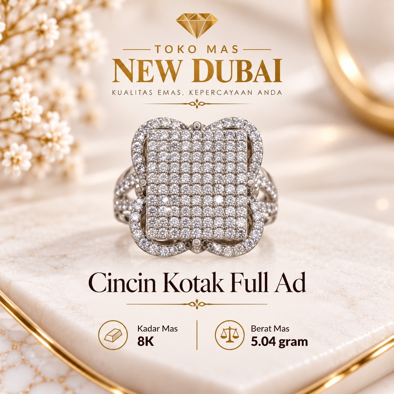 CINCIN KOTAK BUNGA FULL MATA AD